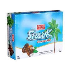 Box of Spark coconut bars with a palm tree illustration