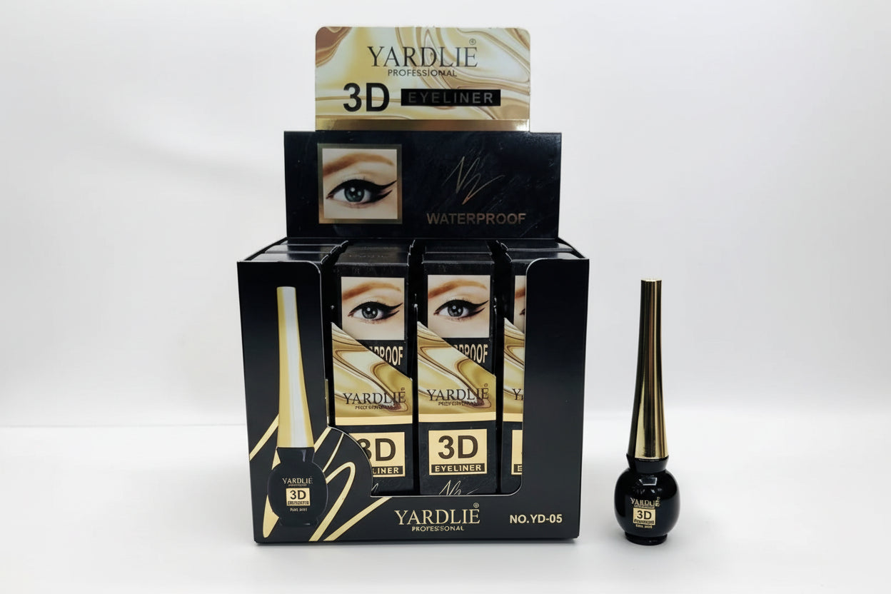 Yardlie 3D eyeliner display with packaging and product