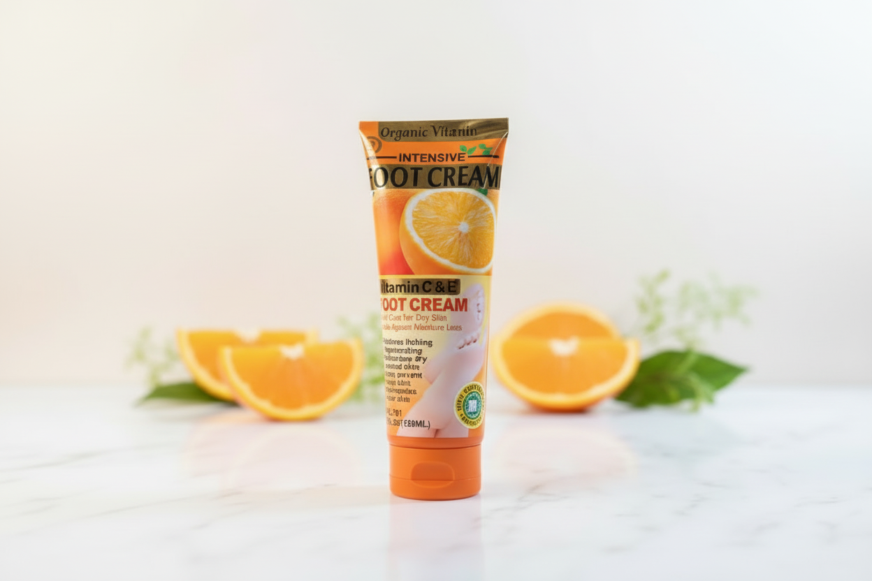 Multiple bottles of Mami C.A. foot cream in various flavors on a white background