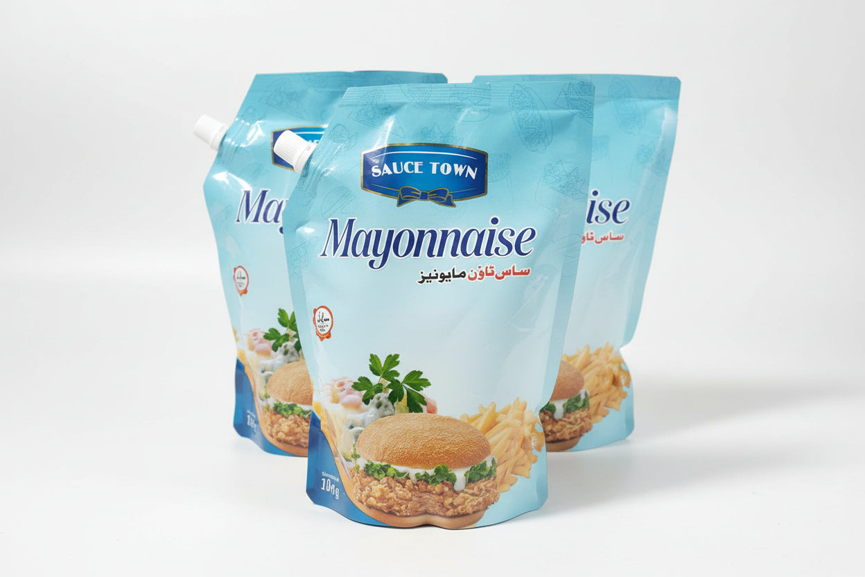 Two packages of Sauce Town mayonnaise on a surface with a visible brand logo.