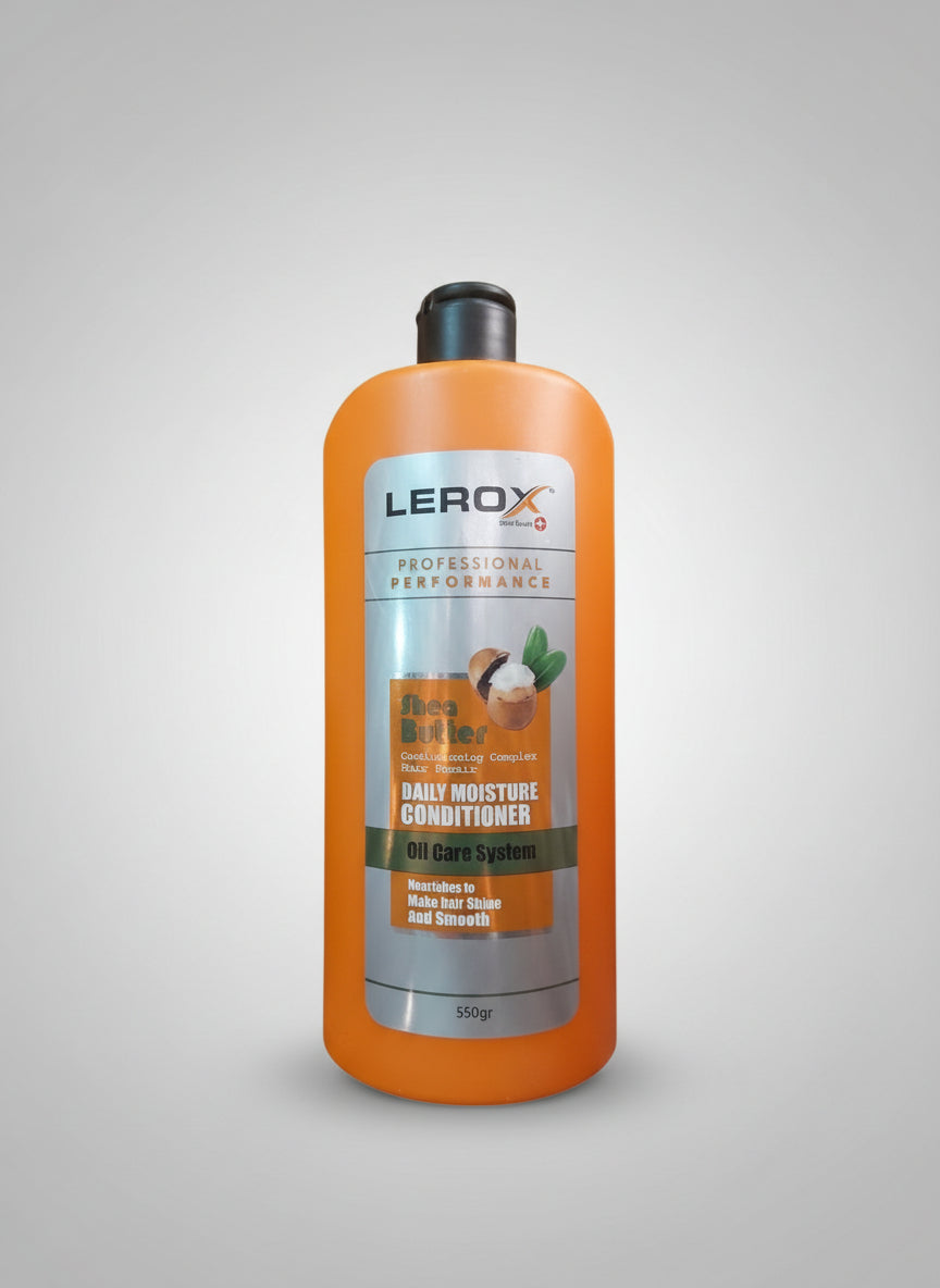 Orange bottle of Lerox daily moisture conditioner on a white background