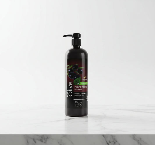 Soapex black olive shampoo bottle with olives 