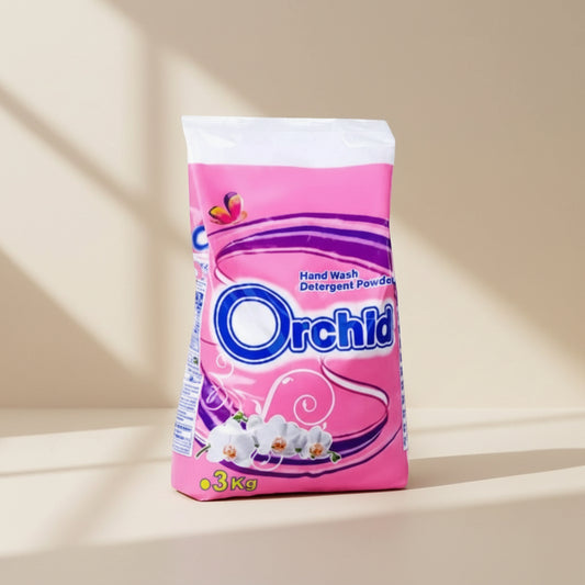 Pink packet of Orchard hand wash detergent powder 