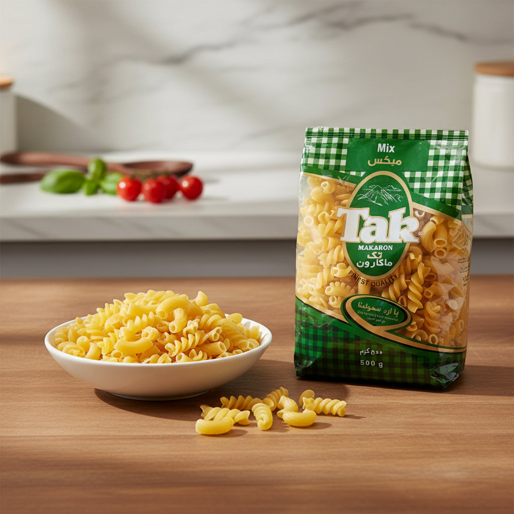 Packaged pasta with a green  label