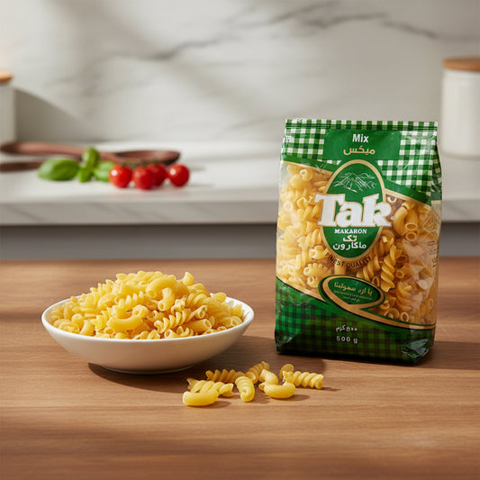 Packaged pasta with a green  label