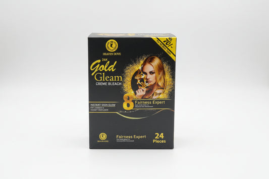 Box of 24K Gold Gleam Creme Bleach with a woman's face on the packaging.