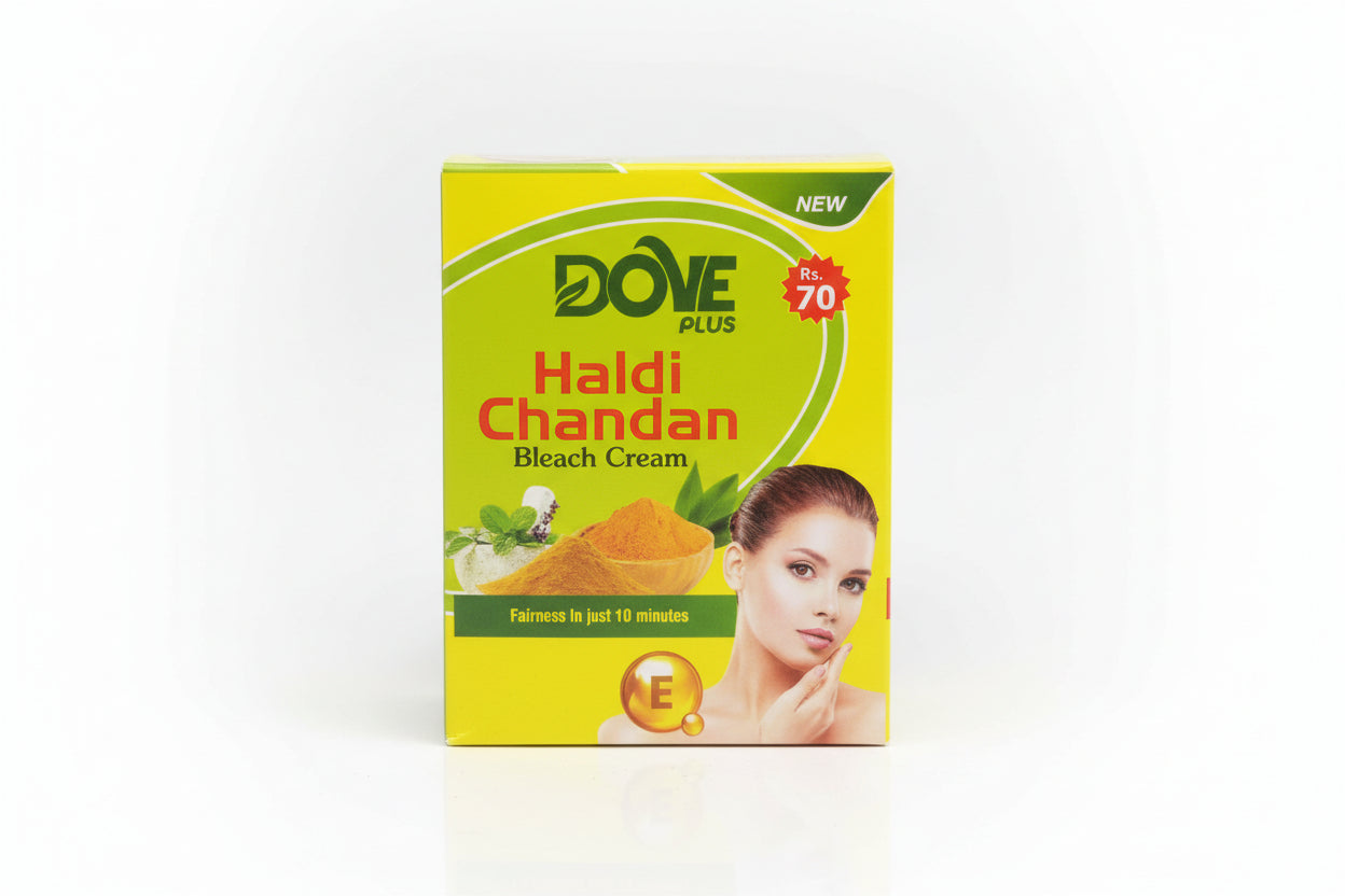 Dove Haldi Chandan Bleach Cream packaging with a woman's face on the box.