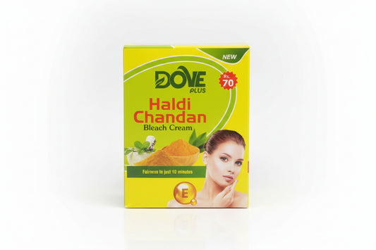Dove Haldi Chandan Bleach Cream packaging with a woman's face on the box.
