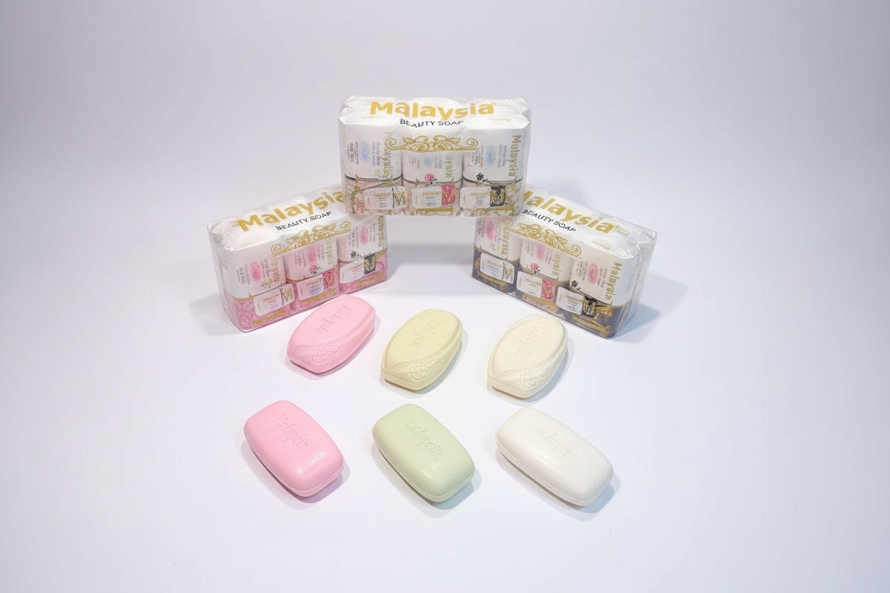 Malaysia Beauty Soap bars in various colors on a grassy background