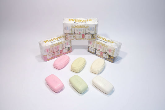 Malaysia Beauty Soap bars in various colors on a grassy background