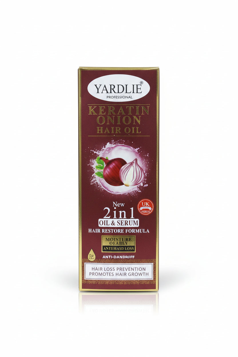 Yardley hair oil boxes displayed on a shelf