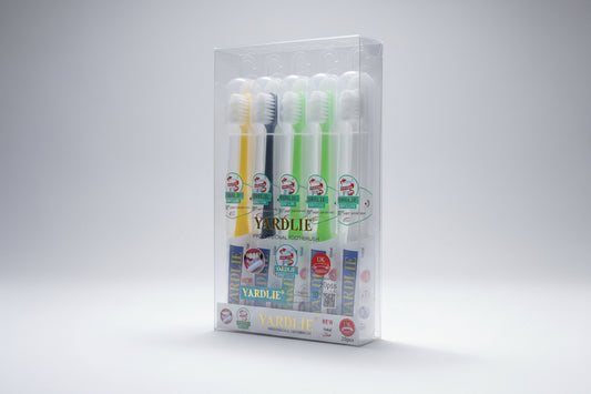 Packaged Yardlie toothbrushes with visible branding and product details.