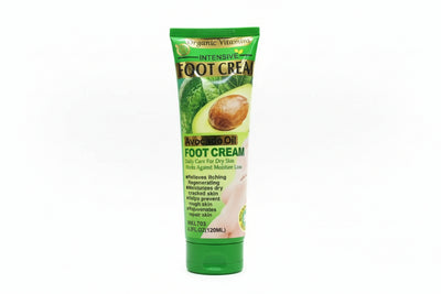 Multiple bottles of Mami C.A. foot cream in various flavors on a white background