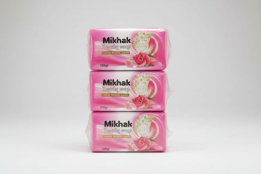 Three bars of Mikhak soap on a white background