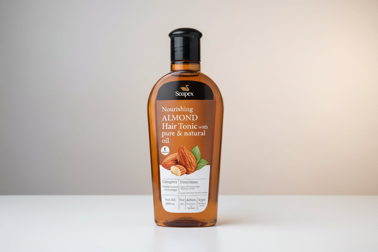 Two bottles of Soapex hair tonic on a grass background