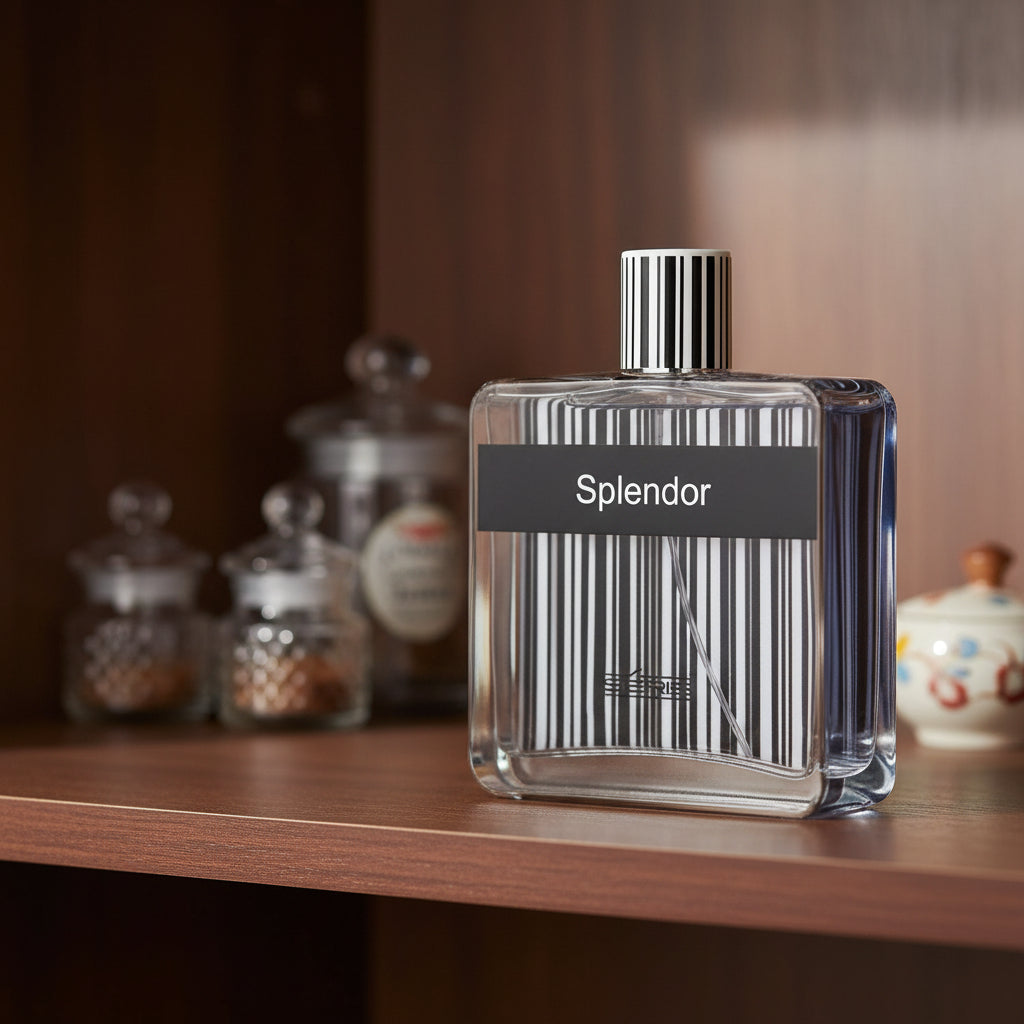Perfume bottle and packaging with 'Splendor' 